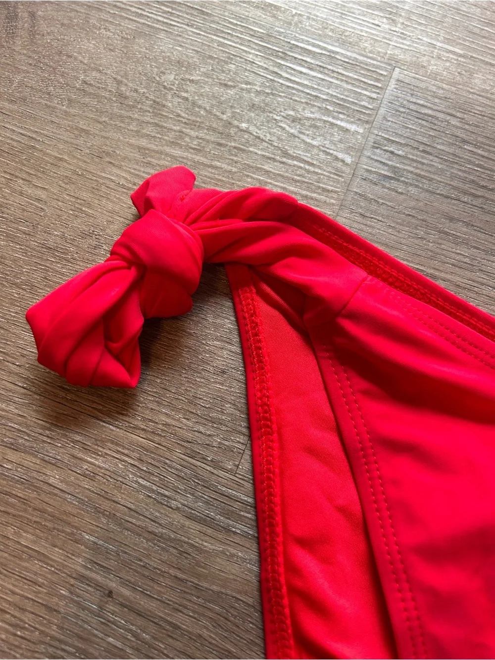Tempt Me Bikini Bottom Womens Plus Size 14W Red Solid Side Tie Mid Rise